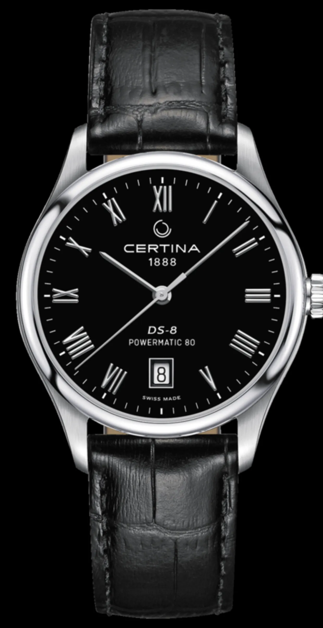 CERTINA UR HERRE POWERMATIC 80 STÅL MED SORT LÆDERREM C0334071605300