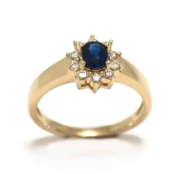 CHRISTOFFERSEN JEWELLERY ROSET RING 14 KARAT MED SAFIR OG BRILLANTER - 5070256G-SA