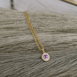 CHRISTOFFERSEN JEWELLERY VEDHÆNG 14 KARAT GULD MED PINK SAFIR OG BRILLANTER - 4070104-43