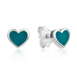 CHRISTOFFERSEN JEWELLERY ØRERINGE SØLV HJERTE MED TURKIS EMALJE - 3070858-8