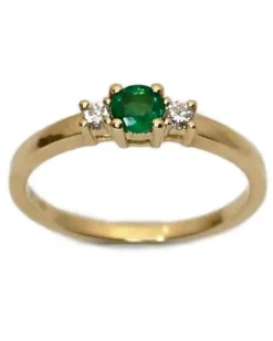CHRISTOFFERSEN JEWELLERY RING 14 KARAT GULD MED GRØN SMARAGD OG 0,11 CARAT BRILLANTER - 5000490-SM