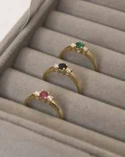 CHRISTOFFERSEN JEWELLERY RING 14 KARAT GULD MED GRØN SMARAGD OG 0,11 CARAT BRILLANTER - 5000490-SM