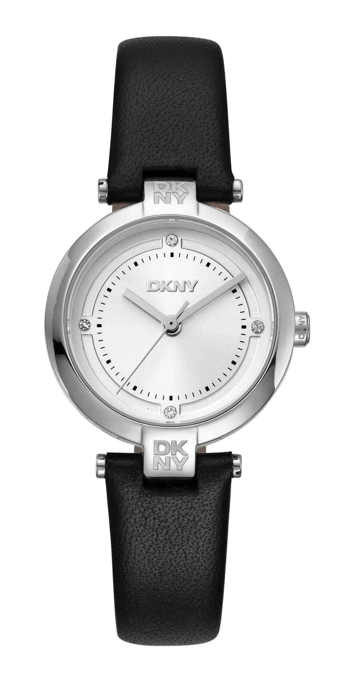 DKNY ESSENTIAL MINI UR DAME STÅL MED SORT LÆDERREM - DK1L043L0015