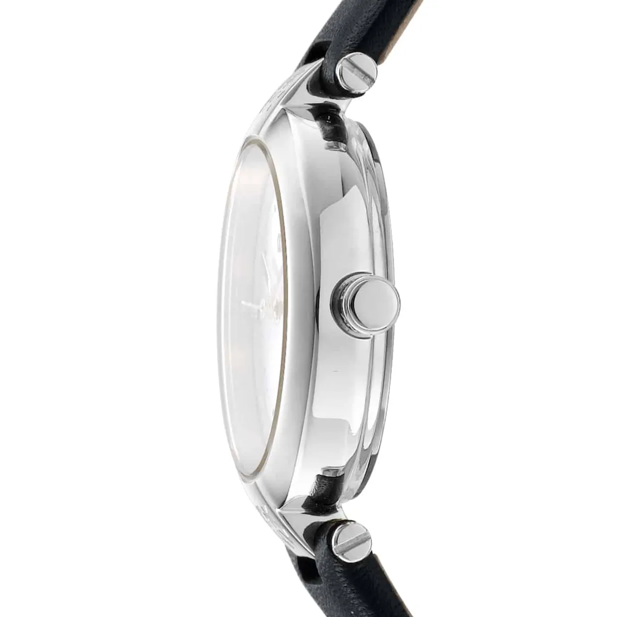 DKNY ESSENTIAL MINI UR DAME STÅL MED SORT LÆDERREM - DK1L043L0015