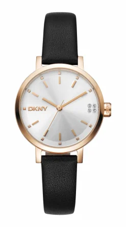 DKNY SOHO GLITZ UR DAME ROSA KASSE MED SORT LÆDERREM - DK1L038L0035