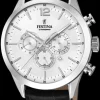 FESTINA HERRE UR STÅL CHRONOGRAF MED SORT LÆDERREM F20542/1