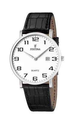FESTINA UR HERRE CLASSIC STÅL MED SORT LÆDERREM - F16476/1