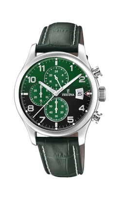 FESTINA UR HERRE STÅL MED GRØN REM - F20375/8