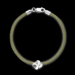 FLORA DANICA ARMBÅND OLIVEN MED SØLV FIRKLØVER - FLC-SILK-OLIVE-18-S