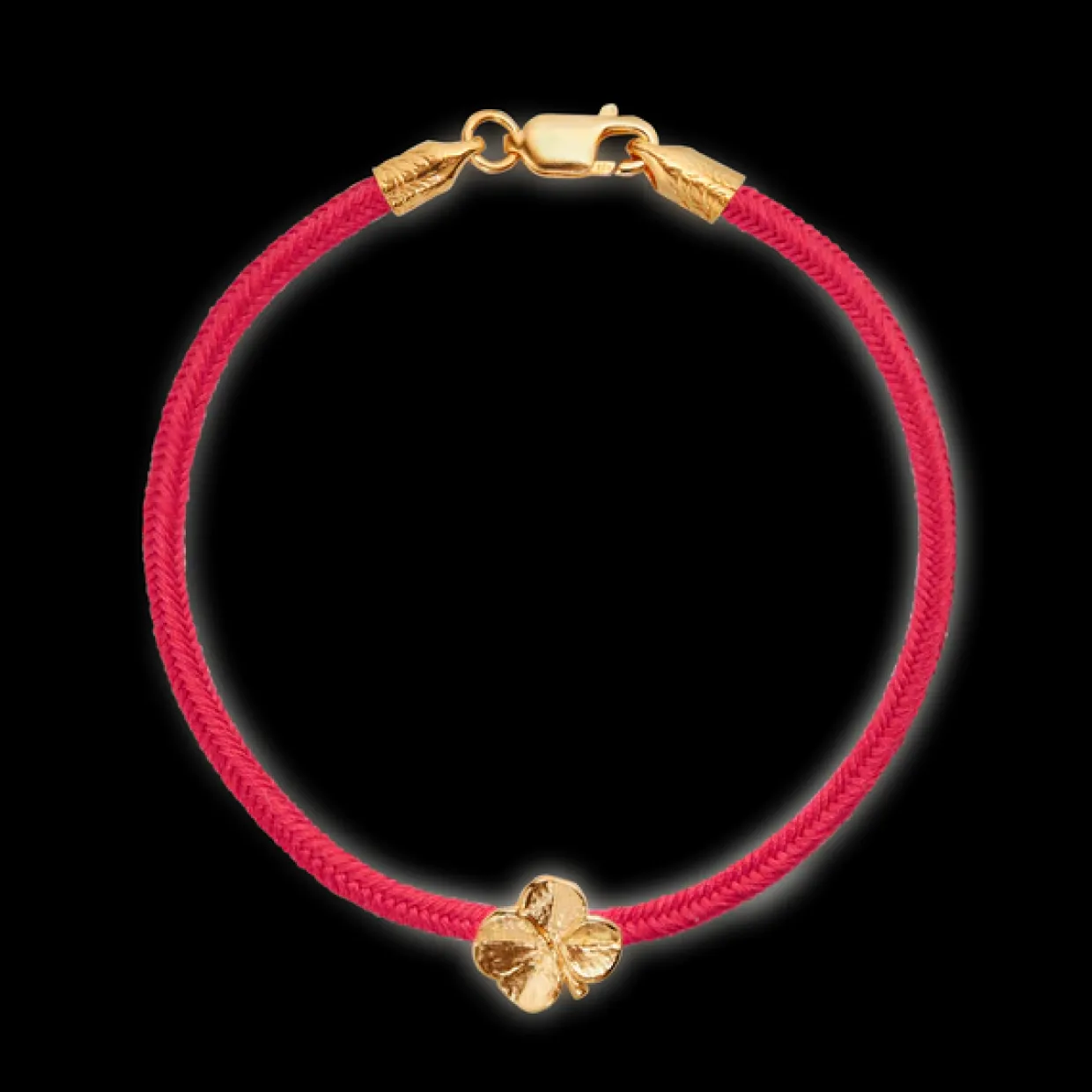 FLORA DANICA ARMBÅND RØDT SILKESNOR FORGYLDT FIRKLØVER - FLC-SILK-RED-18-G