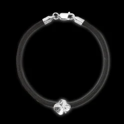 FLORA DANICA ARMBÅND SORT SILKESNOR SØLV FIRKLØVER - FLC-SILK-BLACK-16-S