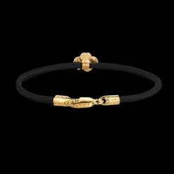 FLORA DANICA ARMBÅND SORT SILKE MED FORGYLDT FIRKLØVER - FLC-SILK-BLACK-16-G