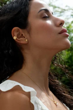 FLORA DANICA FIRKLØVER EARCUFF PAVÉ FORGYLDT SØLV - FLC-EACU-G-PAVE