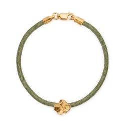 FLORA DANICA FIRKLØVER SILKEARMBÅND OLIVEN FARVET I FORGYLDT SØLV 20 CM - FLC-SILK-OLIVE-20-G