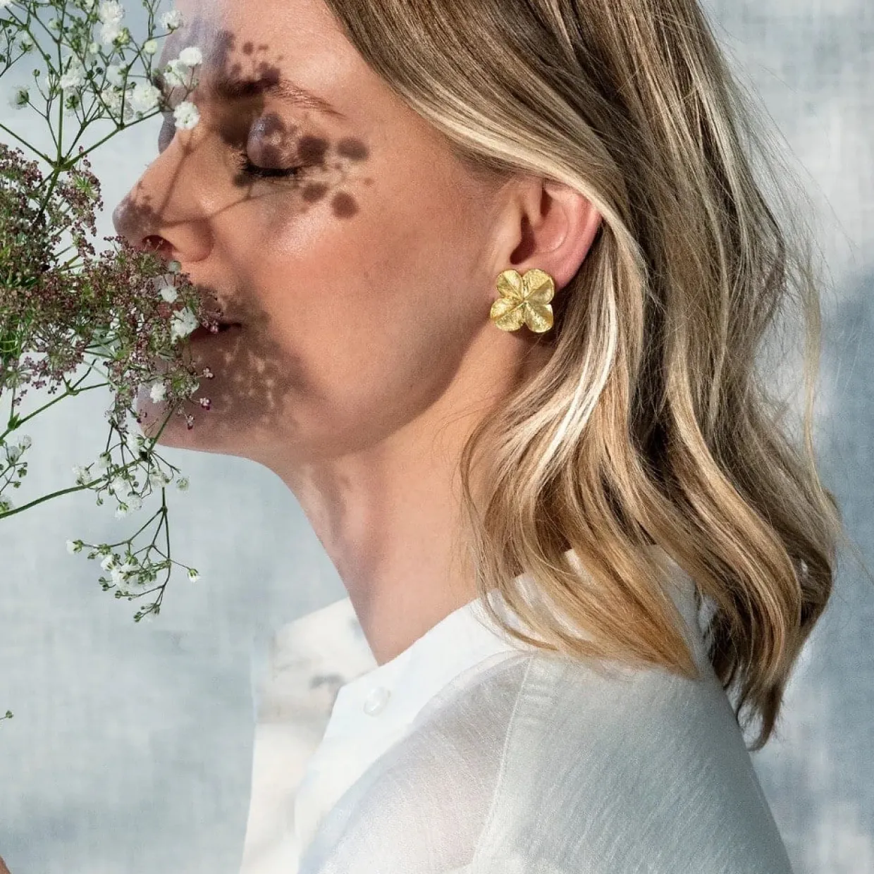 FLORA DANICA FIRKLØVER STATEMENT ØRECLIPS FORGYLDT SØLV - FLC-EACLIPS-G