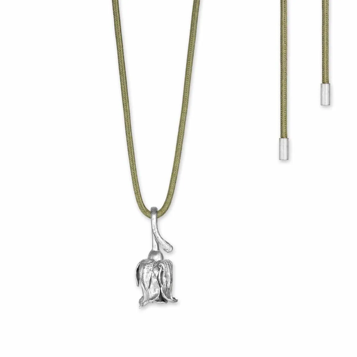 FLORA DANICA ROSE HALSKÆDE I SØLV MED SILKESNOR - ROS-SILKNE-S