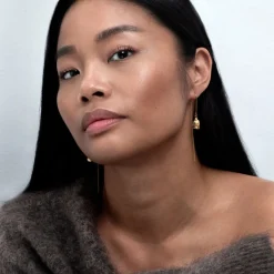 FLORA DANICA ROSE ØREHÆNGERE MED KÆDE I FORGYLDT SØLV - ROS-EACH-G