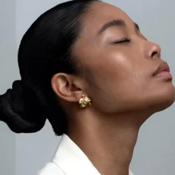 FLORA DANICA ROSENBLAD HOOP ØRERINGE I FORGYLDT SØLV MED DIAMANTER - ROS-HOPC-G