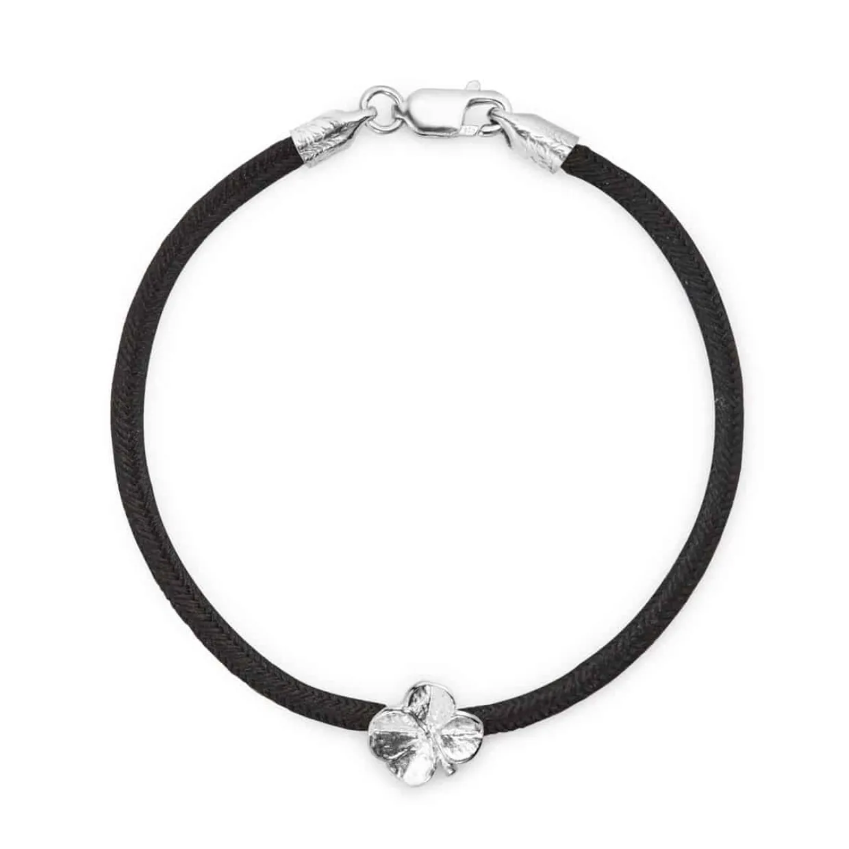 FLORA DANICA SILKE ARMBÅND SORT FIRKLØVER SØLV - FLC-SILK-BLACK-18-S