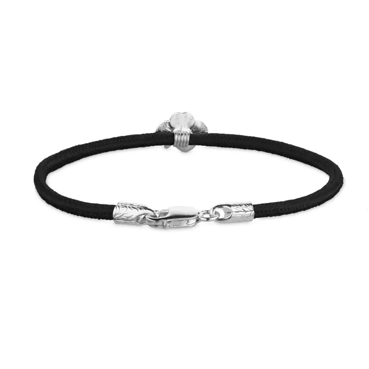 FLORA DANICA SILKE ARMBÅND SORT FIRKLØVER SØLV - FLC-SILK-BLACK-18-S