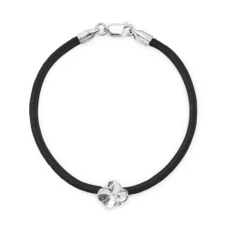 FLORA DANICA SILKE ARMBÅND SORT FIRKLØVER SØLV - FLC-SILK-BLACK-18-S