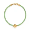 FLORA DANICA SILKE ARMBÅND LYSEGRØN MED FIRKLØVER 16,5 CM - FLC-SILK-LIGHTGREEN-16-G