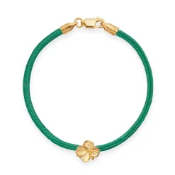 FLORA DANICA SILKE ARMBÅND MØRKEGRØN MED FIRKLØVER 18 CM - FLC-SILK-DARKGREEN-18-G