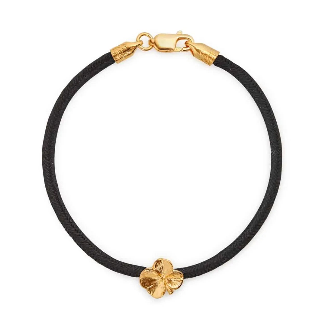 FLORA DANICA SILKE ARMBÅND SORT FIRKLØVER FORGYLDT SØLV - FLC-SILK-BLACK-18-G