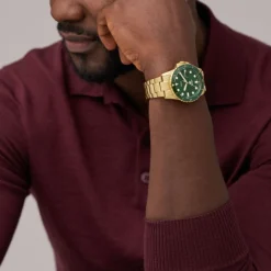 FOSSIL BLUE UR HERRE GULD FARVET MED GRØN SKIVE - FS6030