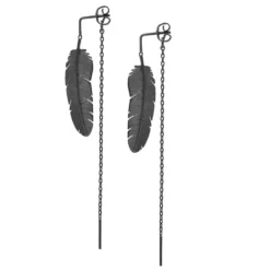 HEIRING FJER ØRERINGE MEDIUM MED KÆDE I OXYDERET SØLV - 51-5-98OH-KA-OX