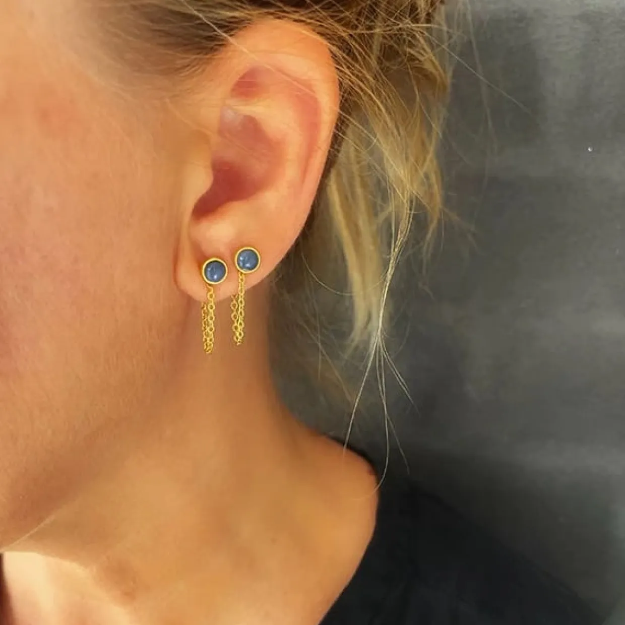 HEIRING HORIZON ØRERINGE I FORGYLDT SØLV MED BLÅ OPAL - 53-6-37FG-6