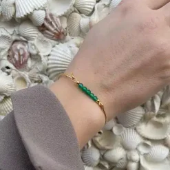 HEIRING MULTI FORGYLDT BANGLE ARMBÅND GRØN AGAT - 53-4-02FG