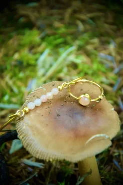 HEIRING MULTI SØLV FORGYLDT BANGLE ARMBÅND PEACH MOONSTONE - 53-4-04FG