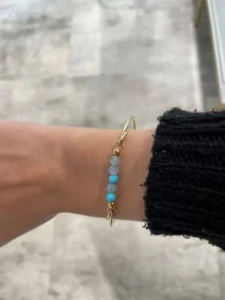 HEIRING MULTI TOP SØLV FORGYLDT MIX TYRKIS OG AQUAMARIN - 53-4-28FG