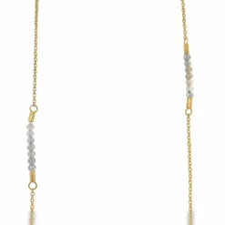 HEIRING RAW COLLIER I FORGYLDT SØLV MED HVIDE MÅNESTEN 80 CM - 52-1-44FG