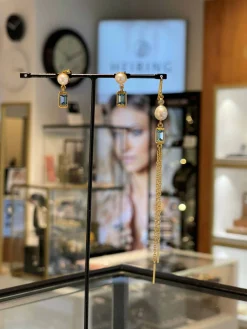 HEIRING ØRERINGE SØLV FORGYLDT MED PERLE OG SWISS BLUE - 52-7-16FG