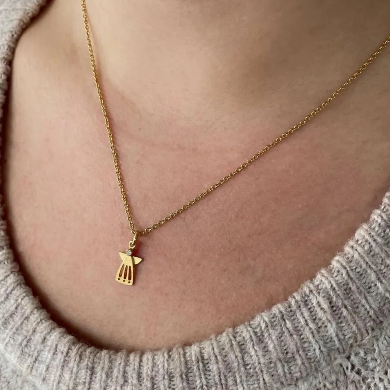 HEIRING SKYTSENGEL VEDHÆNG ÅBEN I 14 KARAT GULD MED BRILLANT - 78-5-71BR