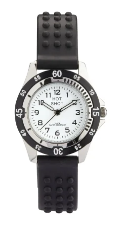 HOT SHOT BØRNE UR STÅL MED SORT GUMMIREM OG 100 METER VANDTÆT - 2684L/2