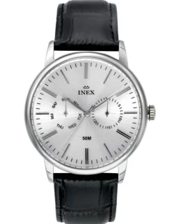 INEX HERRE UR STÅL DATO MED SORT LÆDERREM