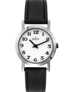 INEX UR UNISEX STÅL SORT LÆDERREM MED TAL - A12006S0A