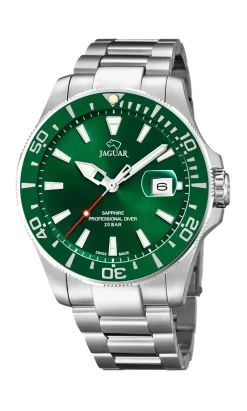 JAGUAR HERRE UR DIVER 200 METER VANDTÆT MED GRØN SKIVE - J860/B