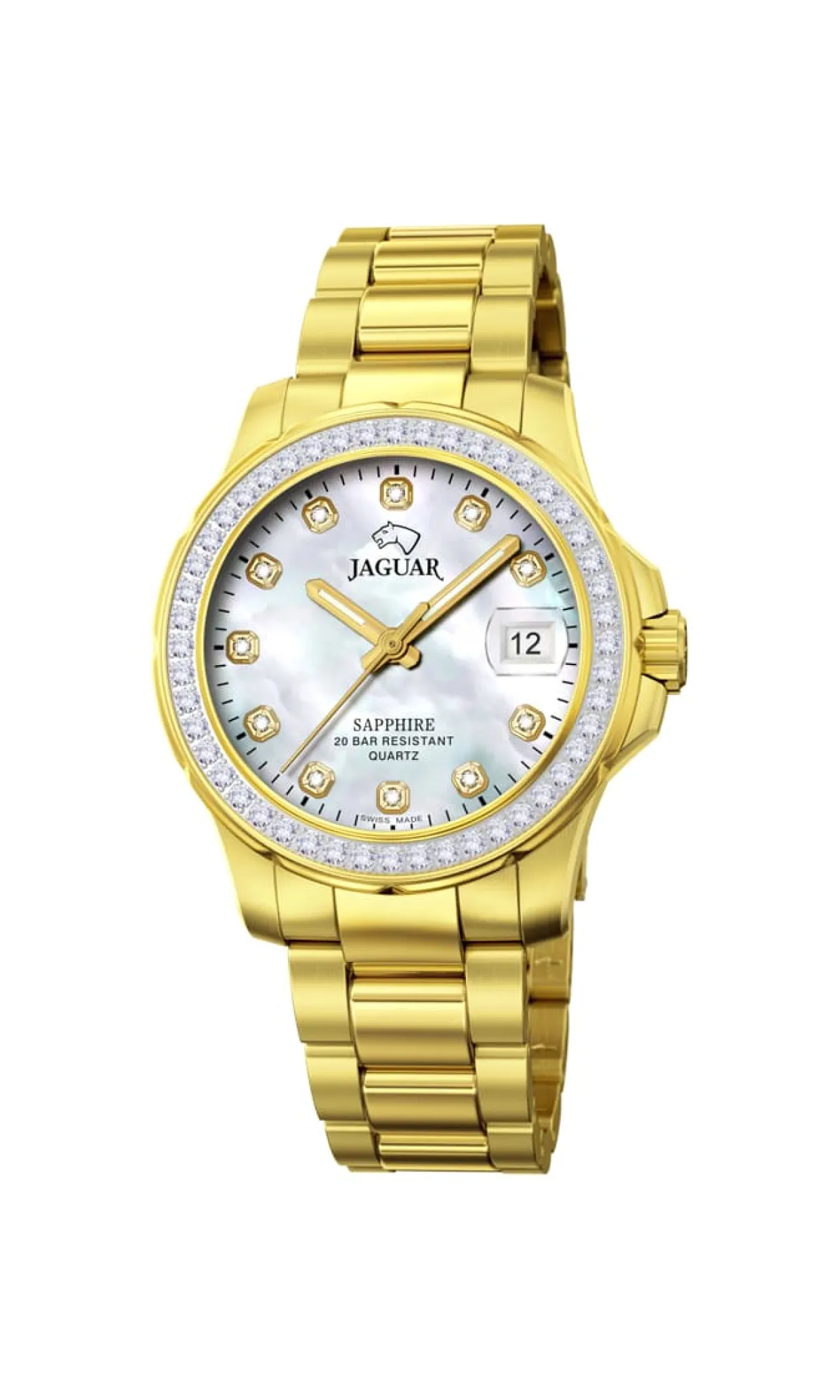 JAGUAR LADY´S DIVER STÅL GULD FARVET MED STEN - J895/1