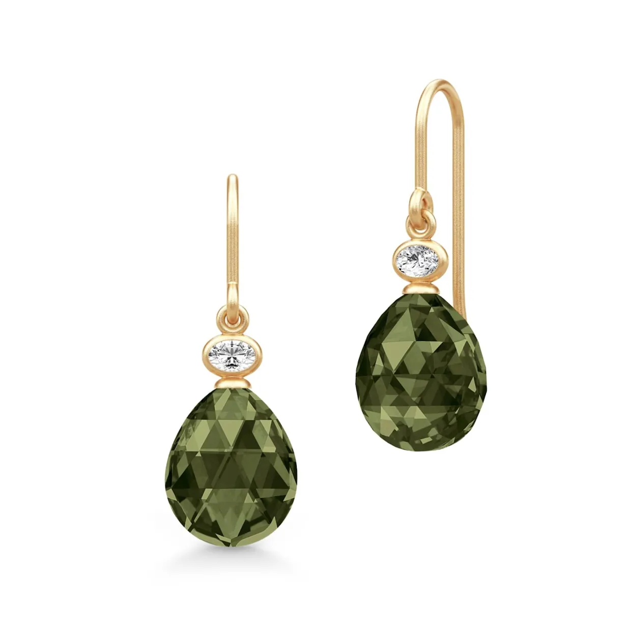 JULIE SANDLAU OFELIA ØREHÆNGER I FORGYLDT SØLV MED OLIVEN FARVET KRYSTAL - HKS780GDOLCRCZ