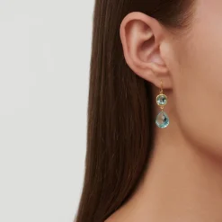 JULIE SANDLAU OLIVIA SØLV FORGYLDT ØREINGE MED ICE BLUE KRYSTAL - HKS728GDIBCR