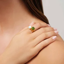 JULIE SANDLAU PRIMINI RING I FORGYLDT SØLV MED MILKY ROSE KRYSTAL STØRRELSE 56 - RI225GDMLROCR