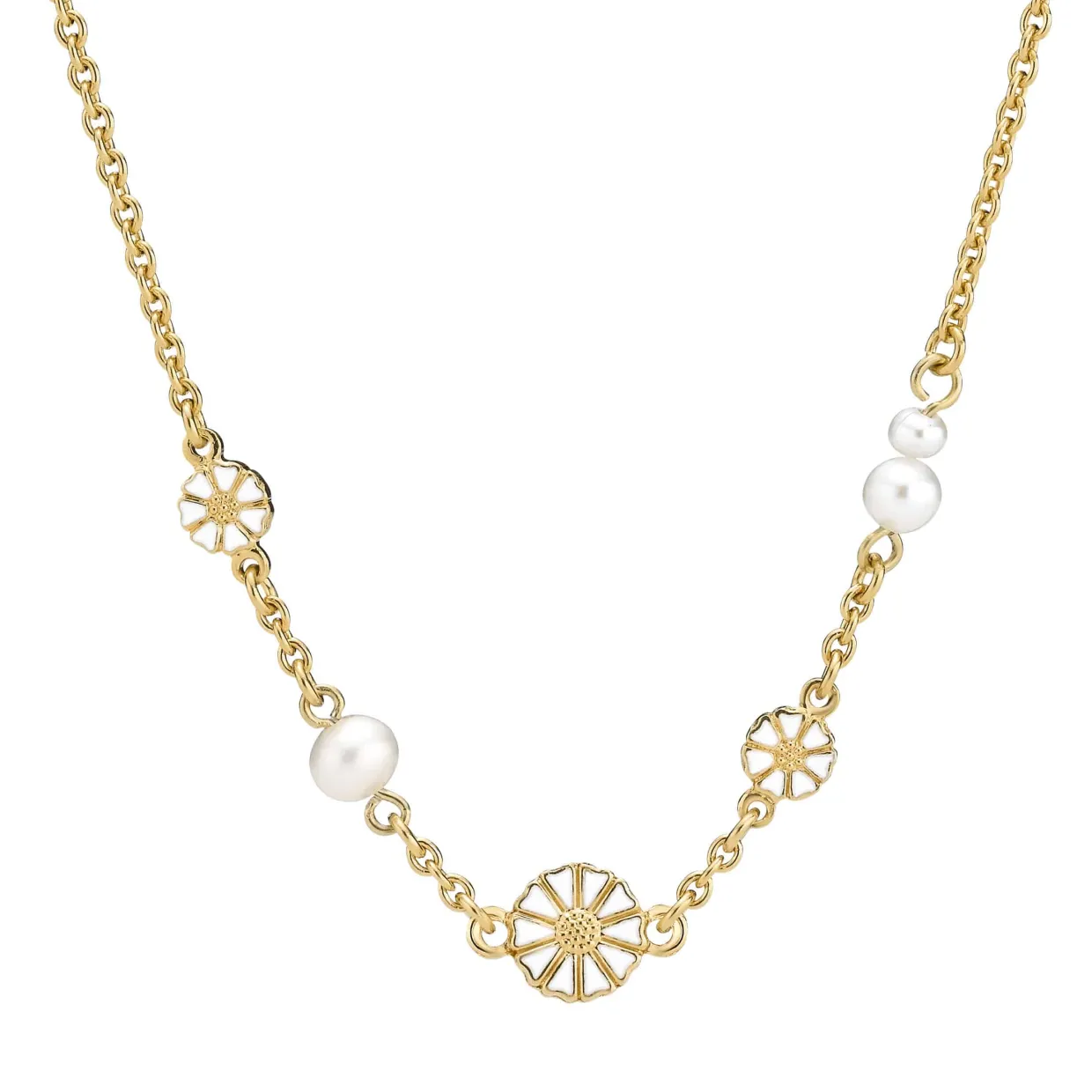 LUND COPENHAGEN HALSKÆDE SØLV FORGYLDT MARGUERIT OG PERLER - 9025074-33-M