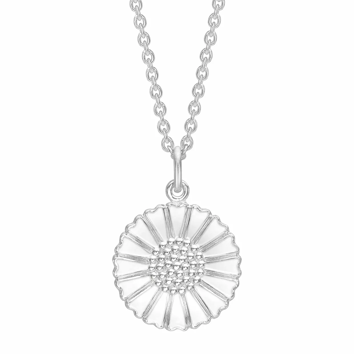 LUND COPENHAGEN MARGUERIT HALSKÆDE I SØLV MED HVID EMALJE 18 MM - 902018-H