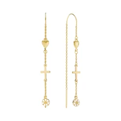 LUND COPENHAGEN ØRERINGE SØLVFORGYLDTE KÆDER MED MARGUERIT OG KORS - 9095055-M