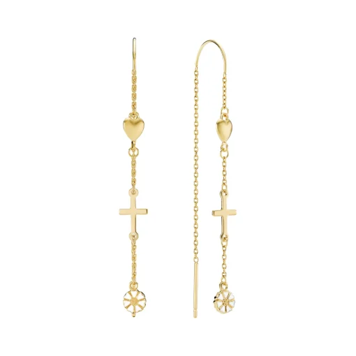 LUND COPENHAGEN ØRERINGE SØLVFORGYLDTE KÆDER MED MARGUERIT OG KORS - 9095055-M