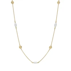 LUND COPENHAGEN SØLV FORGYLDT HALSKÆDE MED RUSTIK PLADE OG PERLER - 9021238-33-F